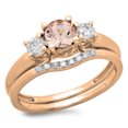 thumbnail image 1 of 1.15 Carat (ctw) 10K Rose Gold Round Cut Morganite & White Diamond Ladies Bridal 3 Stone Engagement Ring With Matching W, 1 of 1