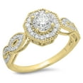 thumbnail image 1 of 1.15 Carat (ctw) 10K Yellow Gold Round Cut Diamond Ladies Bridal Vintage Style Halo Engagement Ring, 1 of 4
