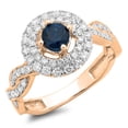 thumbnail image 1 of 1.15 Carat (ctw) 14K Rose Gold Round Cut Blue & White Diamond Ladies Swirl Bridal Halo Engagement Ring, 1 of 8