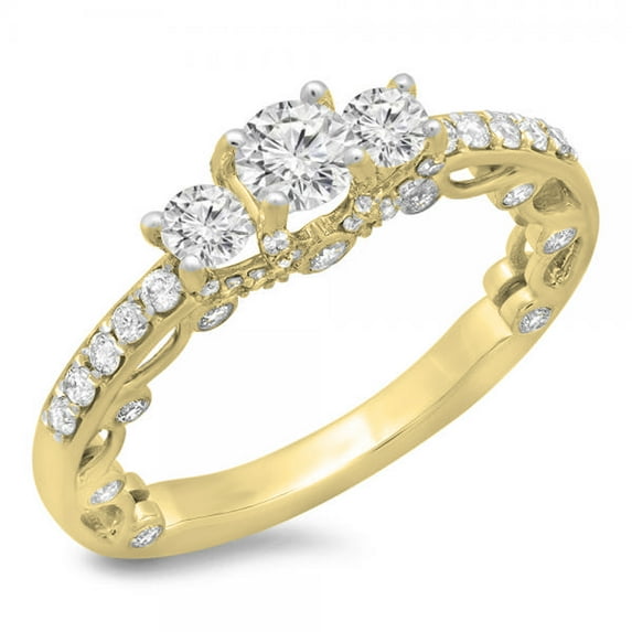 1.15 Carat (ctw) 14k Gold Round Cut Diamond Ladies Bridal Vintage 3 Stone Engagement Ring