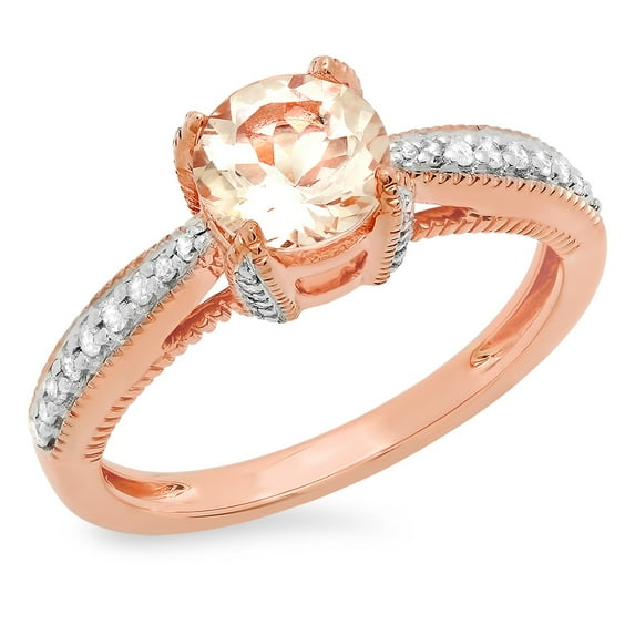 1.15 Carat (ctw) 18K Rose Gold Round Cut Morganite & White Diamond Ladies Bridal Solitaire With Accents Engagement Ring