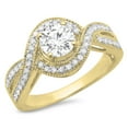 thumbnail image 1 of 1.15 Carat (ctw) 18K Yellow Gold Round Cut Diamond Ladies Twisted Swirl Split Shank Bridal Halo Engagement Ring, 1 of 1