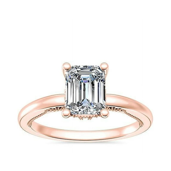 1.15 Ct Brilliant Emerald Cut Solitaire Genuine Diamond Beautiful Wedding Ring for her Solid 14K Rose Gold Size 7