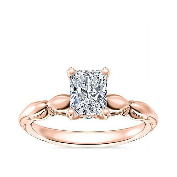 1.15 Ct Brilliant Radiant Cut Natural Diamond Radiant Solitaire Engagement Ring for her Solid 14K Rose Gold Size 5.5