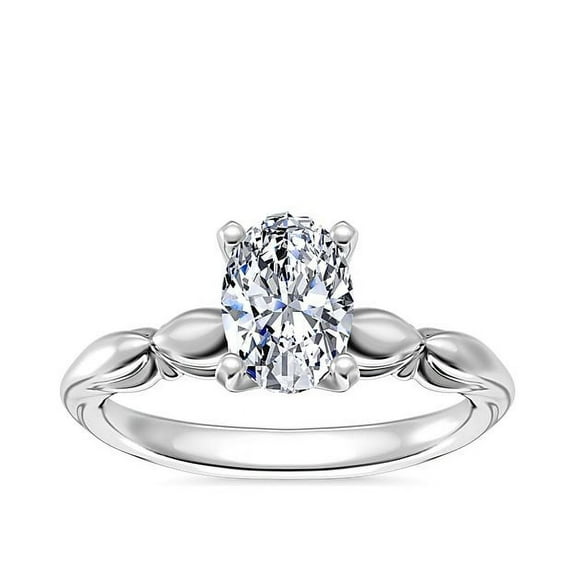 1.15 Ct Oval Cut Genuine Diamond Radiating Solitaire Engagement Ring for Ladies Solid 14K White Gold Size 7