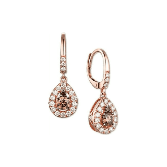 1.15 Ct Round Cut Brown Diamond Drop & Dangle Leverback Earring's in 14k Rose Gold Finish