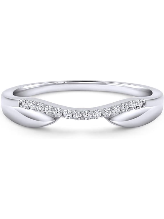 1/15 Cttw Round Lab Grown Diamond Contour Wedding Band Ring 0.06 CT 14K White Gold Plated Pure 925 Sterling Silver Curved Shadow Stackable Guard Anniversary Ring for Women