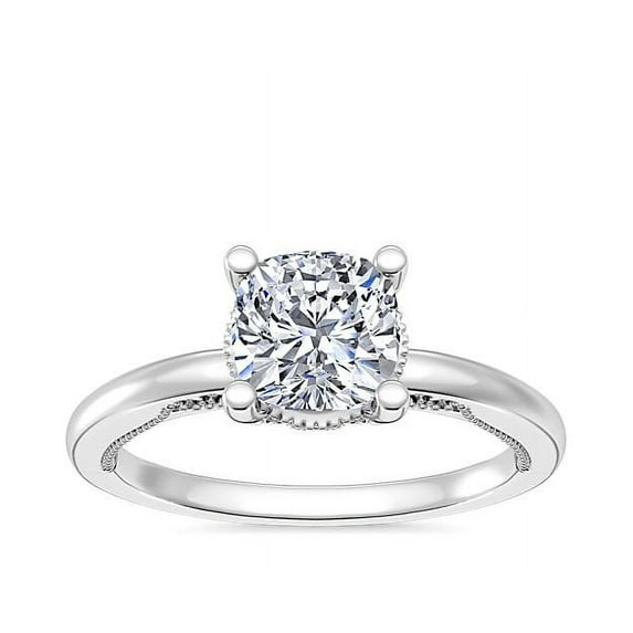 1.15 T.C.W Brilliant Cushion Cut Natural Diamond Wonderful Solitaire Engagement Ring for Women Solid 14K White Gold Size 3