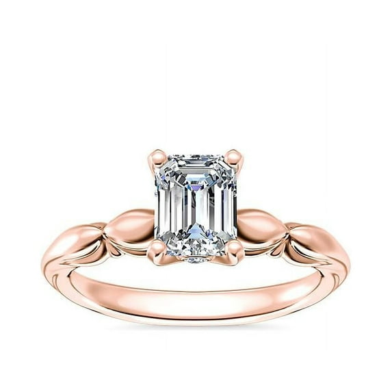 1.15 T.C.W Emerald Shaped Genuine Diamond Stunning Solitaire Wedding Ring for Women Solid 14K Rose Gold Size 3.5
