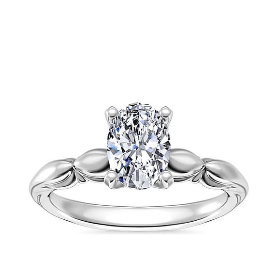 1.15 T.C.W Oval Shape Natural Diamond Latest Design Solitaire Wedding Ring for Ladies Solid 14K White Gold Size 8
