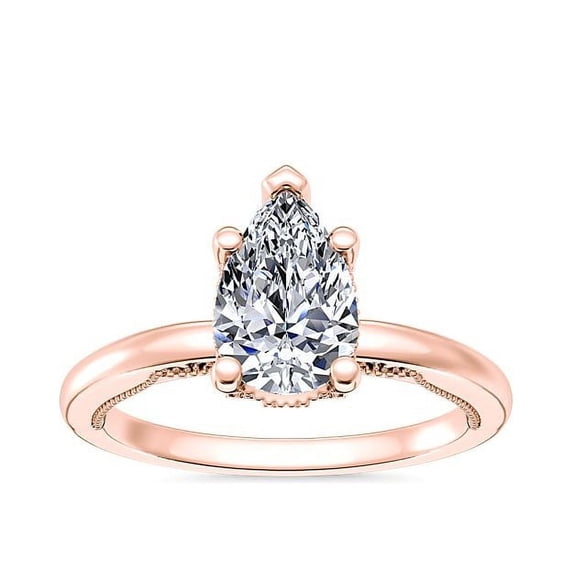 1.15 T.C.W Pear Shape Natural Diamond Latest Design Solitaire Wedding Ring for Ladies Solid 14K Rose Gold Size 8