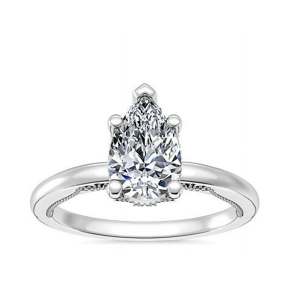 1.15 T.C.W Pear Shaped Real Diamond New Design Solitaire Wedding Ring for Women Solid 18K White Gold Size 3.5