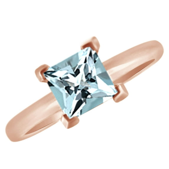 AFFY (1.15 cttw) Simulated Blue Aquamarine Solitaire Engagement Wedding Ring In 14k Rose Gold With Ring Size 12.5
