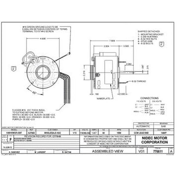 1/15 hp 1550 RPM 1-Speed 115/208-230V; 5.6" Blower Motor  Nidec # 1469P