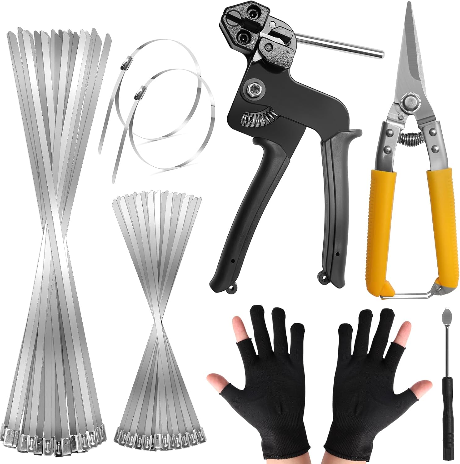 1+152P Stainless Steel Cable Tie Gun with Cable Ties, Metal Tie Wrap