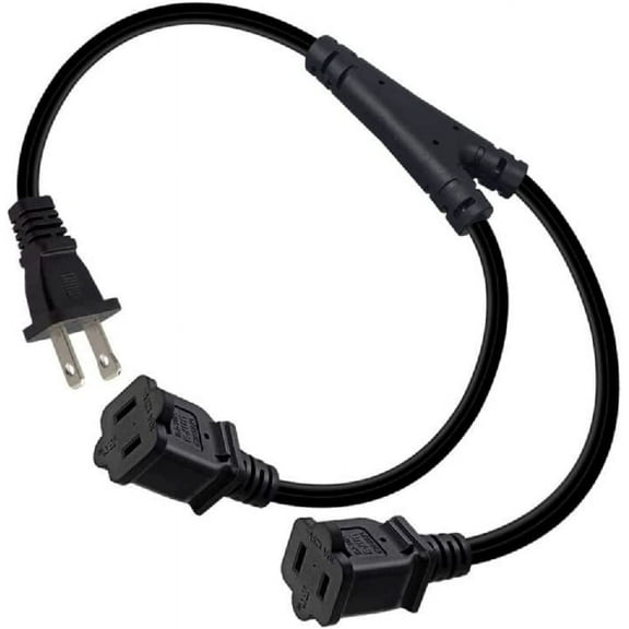 1-15P to Dual 1-15R Splitter Cord,2-Prong Extension Cord US AC 2-Prong Male and Female Power Cable SPT2 18AWG 10A/125V, 2-Outlet Saver Power Extension Cord Cable (1-15P to 2X1-15R, 2ft/0.6m)