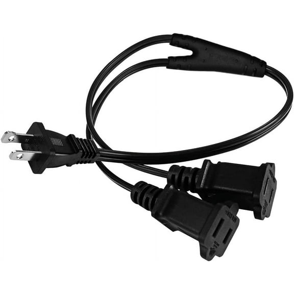 1-15P to Dual 1-15R Splitter Cord,5ft/1.5m 2-Prong Extension Cord US AC 2-Prong Male and Female Power Cable SPT2 18AWG 10A/125V, 2-Outlet Saver Power Extension Cord Cable (1-15P to 2X1-15R, 5ft/1.5m)