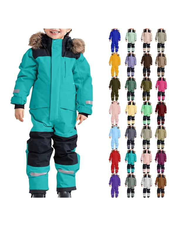 1-15Years Kids Girls Boys Ski Suits Jumpsuits Waterproof Windproof One Piece Snowsuits Winter Warm Outdoor Jackets Coats Ski Suits Jackets Winter Jumpsuits