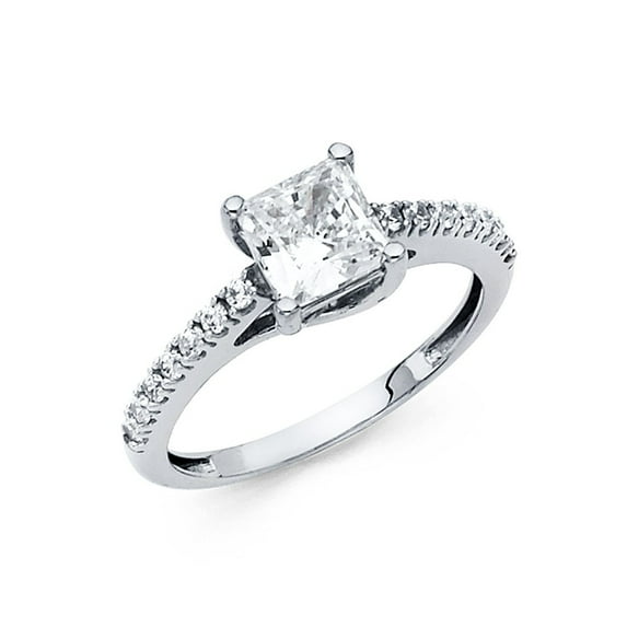 1.15ct Princess Cut & Round CZ Bridal 14k White Gold Engagement Ring