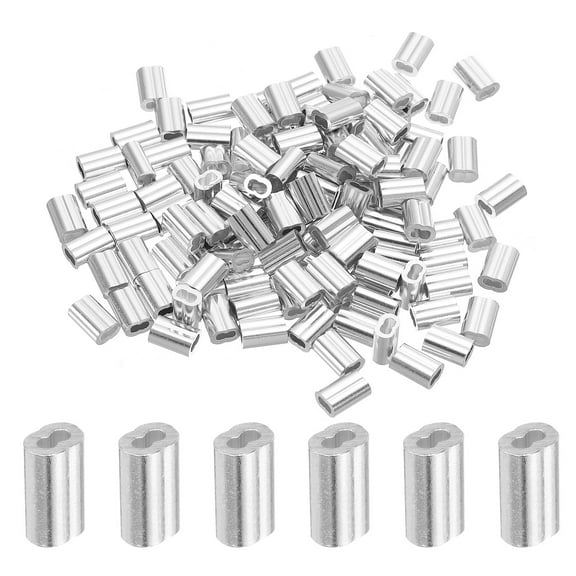 1/16" 1.5mm Aluminum Crimping Loop Sleeve Double Ferrule, Silver 120pcs