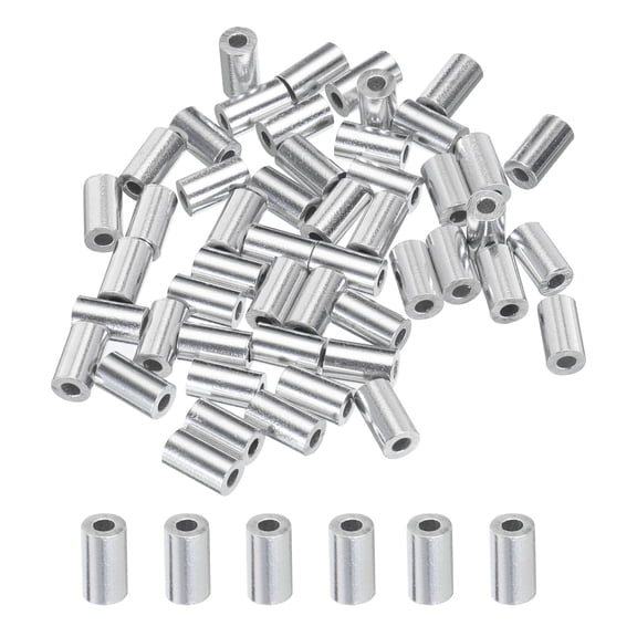 1/16" 1.5mm Aluminum Crimping Loop Sleeve Single Round Ferrule for Wire Rope Cable Line End, Silver 50 Pack