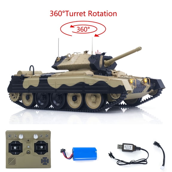 1/16 2.4G RC Military Tank CoolBank Crusader MK III Wireless Control Battle Tank Model 360Turret Rotary Smoke Sound Lights RTR