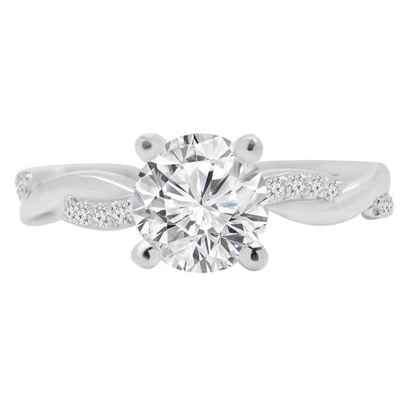 1.16 CTW Round Diamond Braided-Shank Solitaire Engagement Ring with Accents in 14K White Gold - Size 7