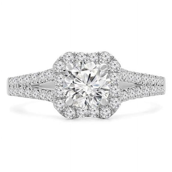 1.16 CTW Round Diamond Split Shank Cushion Halo Engagement Ring with Accents in 18K White Gold - Size 9