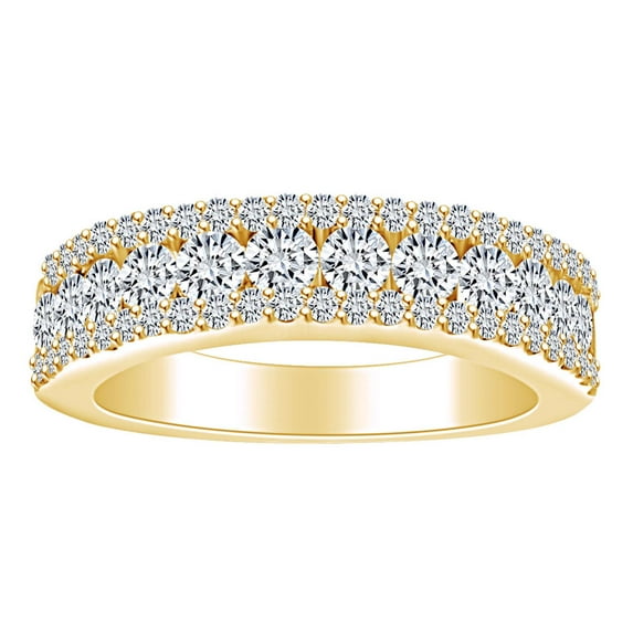 AFFY 1.16 Carat (Ctw) Round Shape White Natural Diamond Three Row Wedding Band Ring In 14k Solid Yellow Gold Ring Size-10