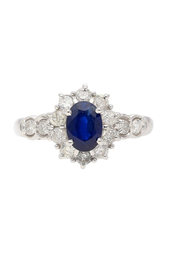 1.16 Carat Oval Blue Sapphire and Diamond Textured Halo Platinum Ring