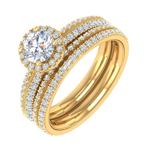 1.16 Carat Prong Set Diamond Halo Bridal Ring Set in 14K Yellow Gold (Ring Size 5.5) (I1-I2 Clarity)