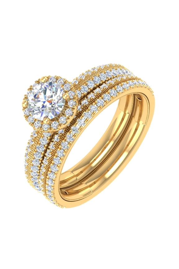 1.16 Carat Prong Set Diamond Halo Bridal Ring Set in 14K Yellow Gold (Ring Size 8.25)