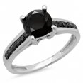 thumbnail image 1 of 1.16 Carat (ctw) 18K White Gold Round Cut Black Diamond Ladies Bridal Solitaire With Accents Engagement Ring, 1 of 1