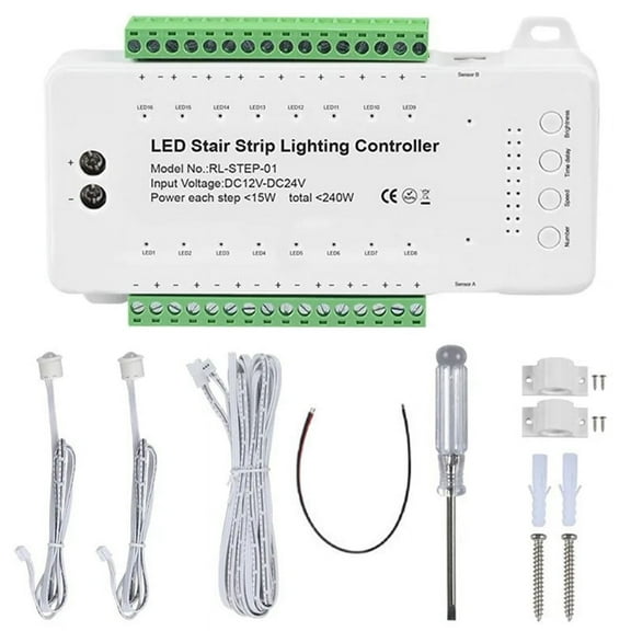 16 Channels Led Stair Light Staircase Controller 2 PIR for Indoor Flexible LED COB Strip Light Without Remote Control
