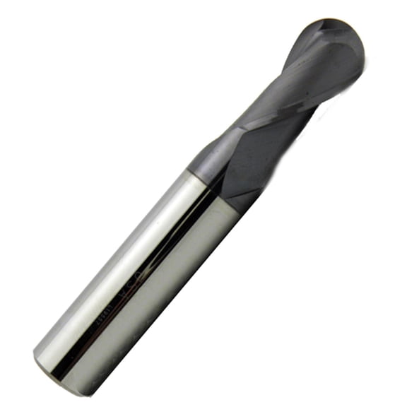 1/16" Diameter 2 Flute Single End Ball 30 Carbide End Mill 30 Carbide ALTiN Coated, 3/16"Length of Cut, 1/8" Shank, 1-1/2" OAL