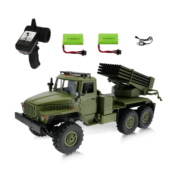 1:16 Full-Scale BM-21 RC Truck, 6×6 Full-Scale Military Model Truck Carwith 2.4G Proportional Control Climbing Vehicle, 370 Motor, 5KM/H Speed & Detachable Launcher