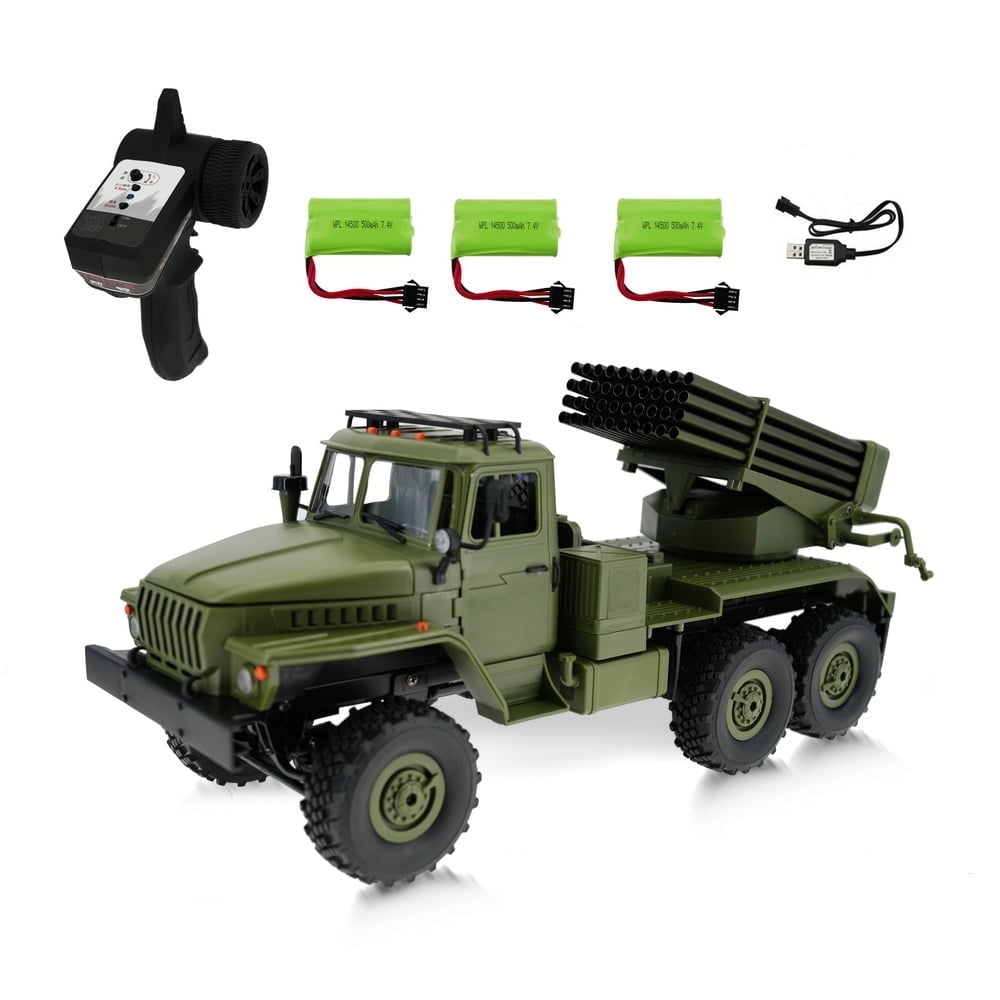 1:16 Full-Scale RC Crawler, 4WD 2.4G Remote Control Climbing Car with 5KM/H High Speed, Rocket Launcher, Spare Tire, RC Drift Vehicle Model Toy Gift for Adults