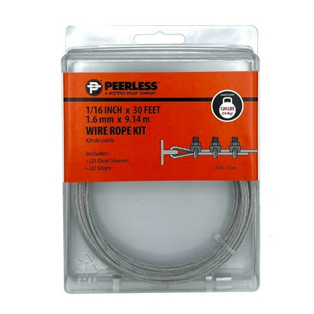 1/16" Galvanized Wire Rope Kit with Ferrules and Stops, 30', Peerless Chain Company, #4742860