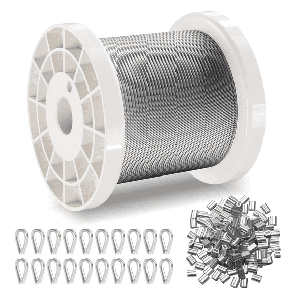 1/16 Inch 7x7 Strand T304 Stainless Steel Braided Aircraft Cable 330FT With Accessories