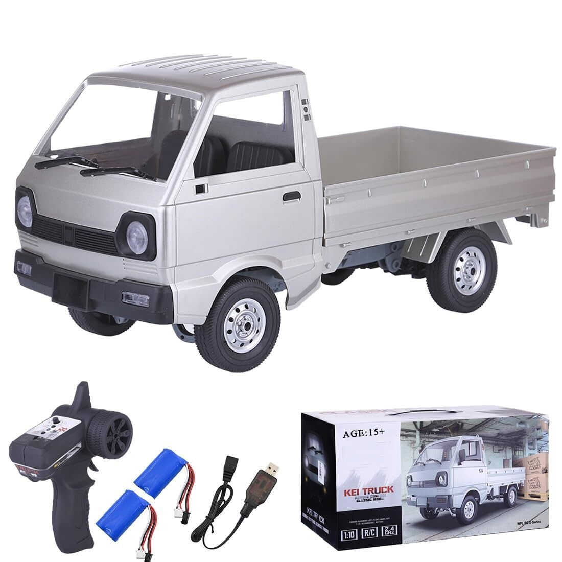 1/16 Kei Truck RC Car - 2.4GHz Remote Control Off-Road Rock Crawler with LED Headlights and Brushed Motor - RTR Toy for Adults (White)