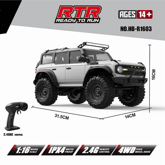 1: 16 Model Toy Cars, 2.4GHz Remote Control 4-Wheel Drive Off-Road Vehicle, Outdoor Toy Car Suitable for all Terrains, with LED Lights, Children's Birthday Gift,Silver
