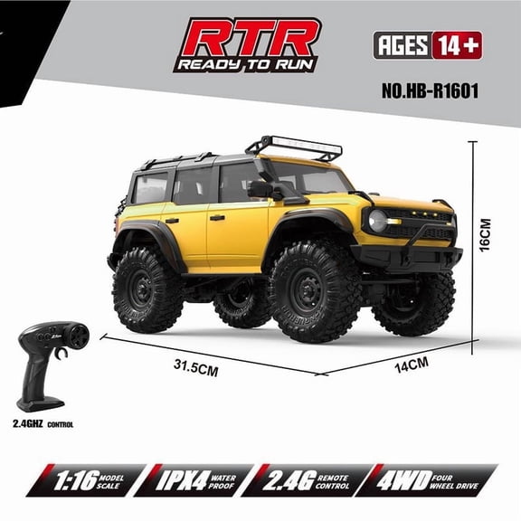1: 16 Model Toy Cars, 2.4GHz Remote Control 4-Wheel Drive Off-Road Vehicle, Outdoor Toy Car Suitable for all Terrains, with LED Lights, Children's Birthday Gift,Yellow