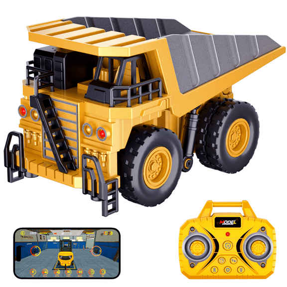 Baprem RC Dump Trucks for Adults, 2.4Ghz Mini Remote Control Dump Truck with Lights & Sound, Fun Construction Vehicles Toys Gifts for Birthday Christmas, Yellow