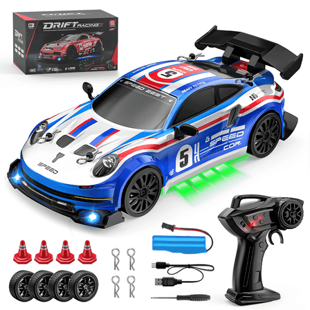 UUGEE Remote Control Car Toys for Boys, 2.4GHz 1:24 RC Drift Car Vehicle with LED Lights, 20KM/H 4WD High Speed Racing Sport Car Christmas Birthday Gifts for Boys Kids Adults, Blue