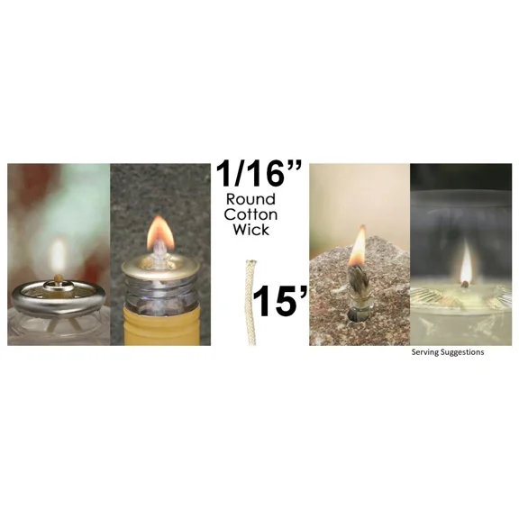 1/16 Round Cotton Wick 15 Feet Kerosene Lamp Tiki Torch Bottle Oil Candle Usa