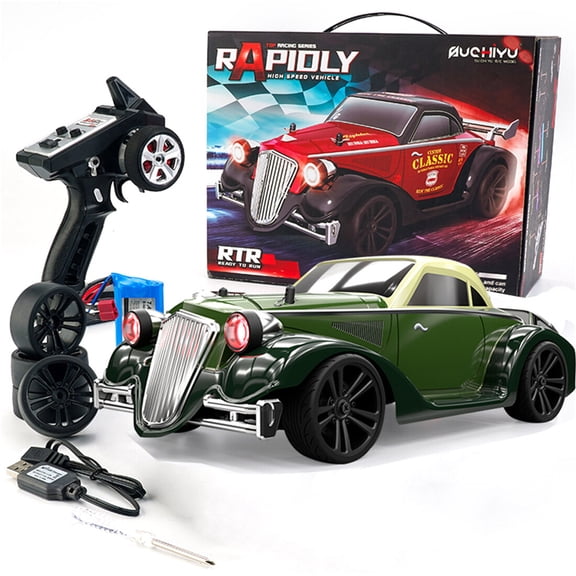 1/16 Scale 2.4G 4WD RC Retro Classic Car, High Speed Remote Control Vehicle with LED Light, RC Cars for Adult Hobbyists, Army Green