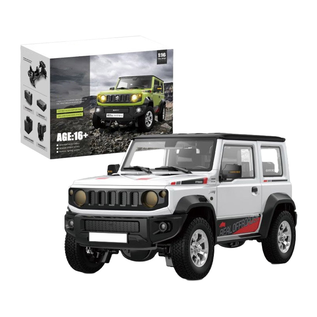 1/16 Scale 2.4GHz 4WD RC Off-Road Car HG4-53 with Smoke Generator & Sound Ready to Run Electric Climbing Vehicle（White）