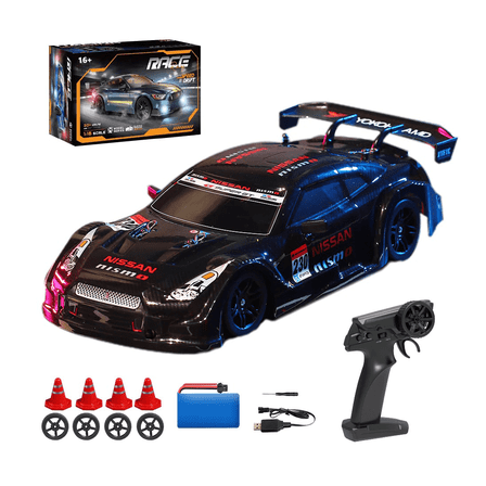 1:16 Scale 4WD RC Drift Car, 2.4GHz Remote Control Racing Car with LED Lights, 25+ Minutes Run Time, High-Speed Electric Model for Hobbyists and Adults Black