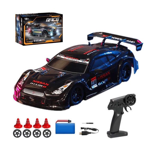 1/16 Scale 4WD RC Drift Racing Car 2.4G Remote Control Electric Sports Car With LED Lights Proportional Steering High Speed Drift Vehicle Model For Adults Hobbyists - (Black/8100)