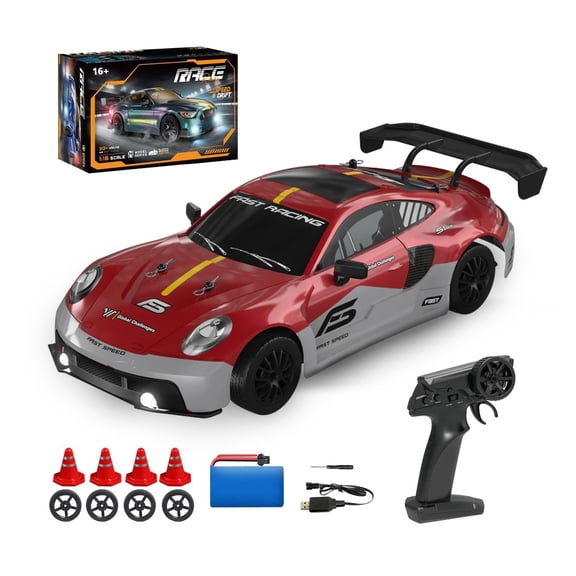 1/16 Scale 4WD RC Drift Racing Car 2.4G Remote Control Electric Sports Car With LED Lights Proportional Steering High Speed Drift Vehicle Model For Adults Hobbyists - (Red/8103)